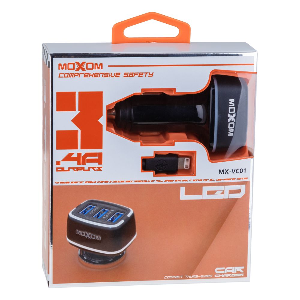 Купить АВТО ЗАРЯДНОЕ УСТРОЙСТВО MOXOM MX-VC01 LIGHTNING 3USB