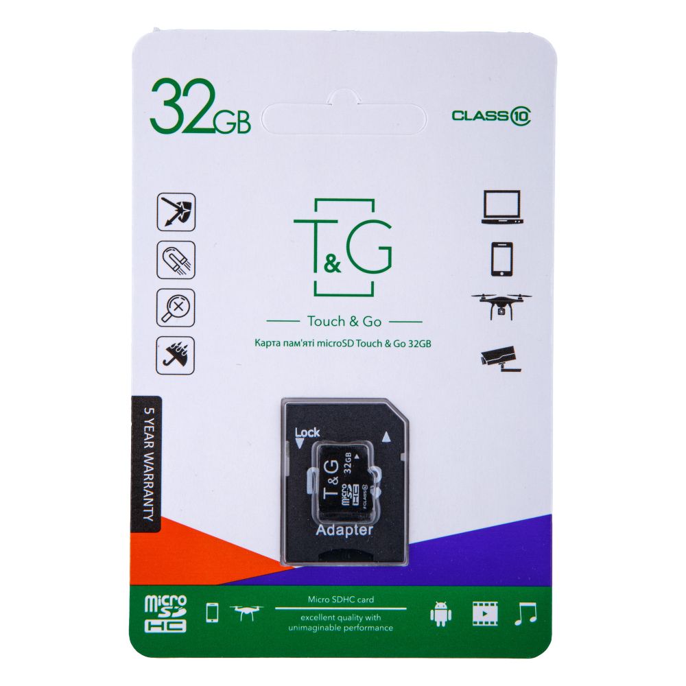 Купить КАРТА ПАМЯТИ T&G MICROSDHC 32GB 10 CLASS & ADAPTER