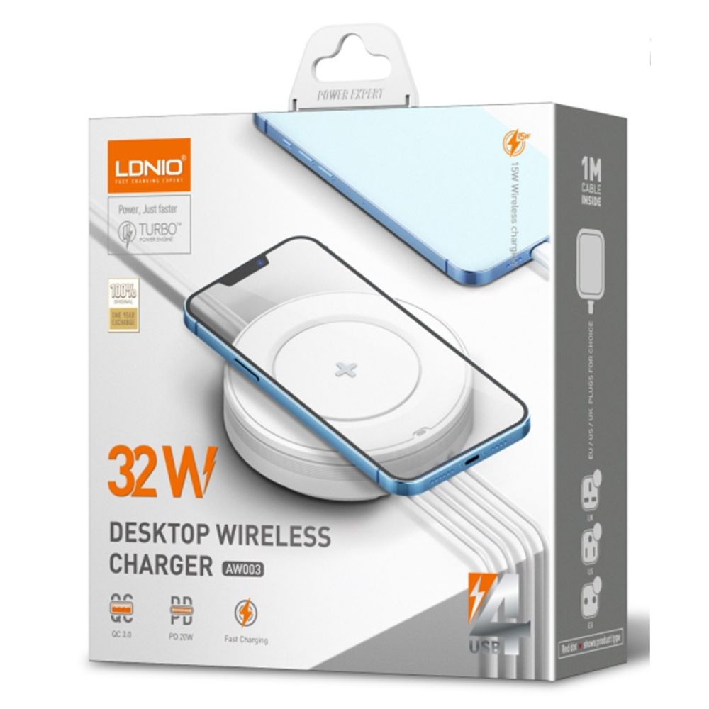 Купить БЕСПРОВОДНОЕ ЗАРЯДНОЕ УСТРОЙСТВО LDNIO AW003 32W PD/QC