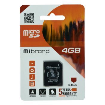 Купить КАРТА ПАМЯТИ MIBRAND MICROSDHC 4GB CLASS 6 (ADAPTER SD)