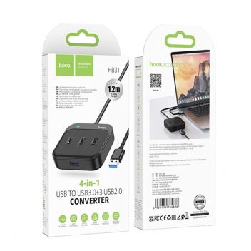 Купить USB HUB HOCO HB31 EASY 4-IN-1 CONVERTER(USB TO USB3.0+USB2.0*3)(L=1.2M)