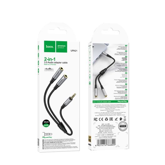 Купить AUDIO SPLITTER  HOCO UPA21 2-IN-1 3.5 MALE TO 2 FEMALE