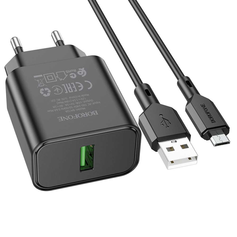Купить СЕТЕВОЕ ЗАРЯДНОЕ УСТРОЙСТВО BOROFONE BA72A SPRING QC3.0 MICRO_3