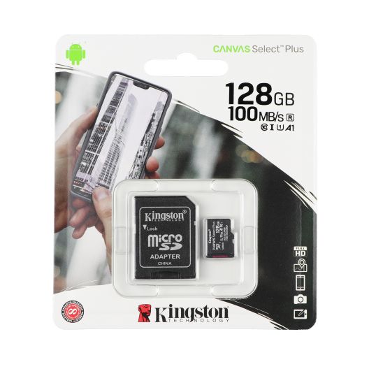 Купить КАРТА ПАМЯТИ KINGSTON CANVAS SELECT PLUS MICROSDXC (UHS-1) 128GB 10 CLASS & ADAPTER