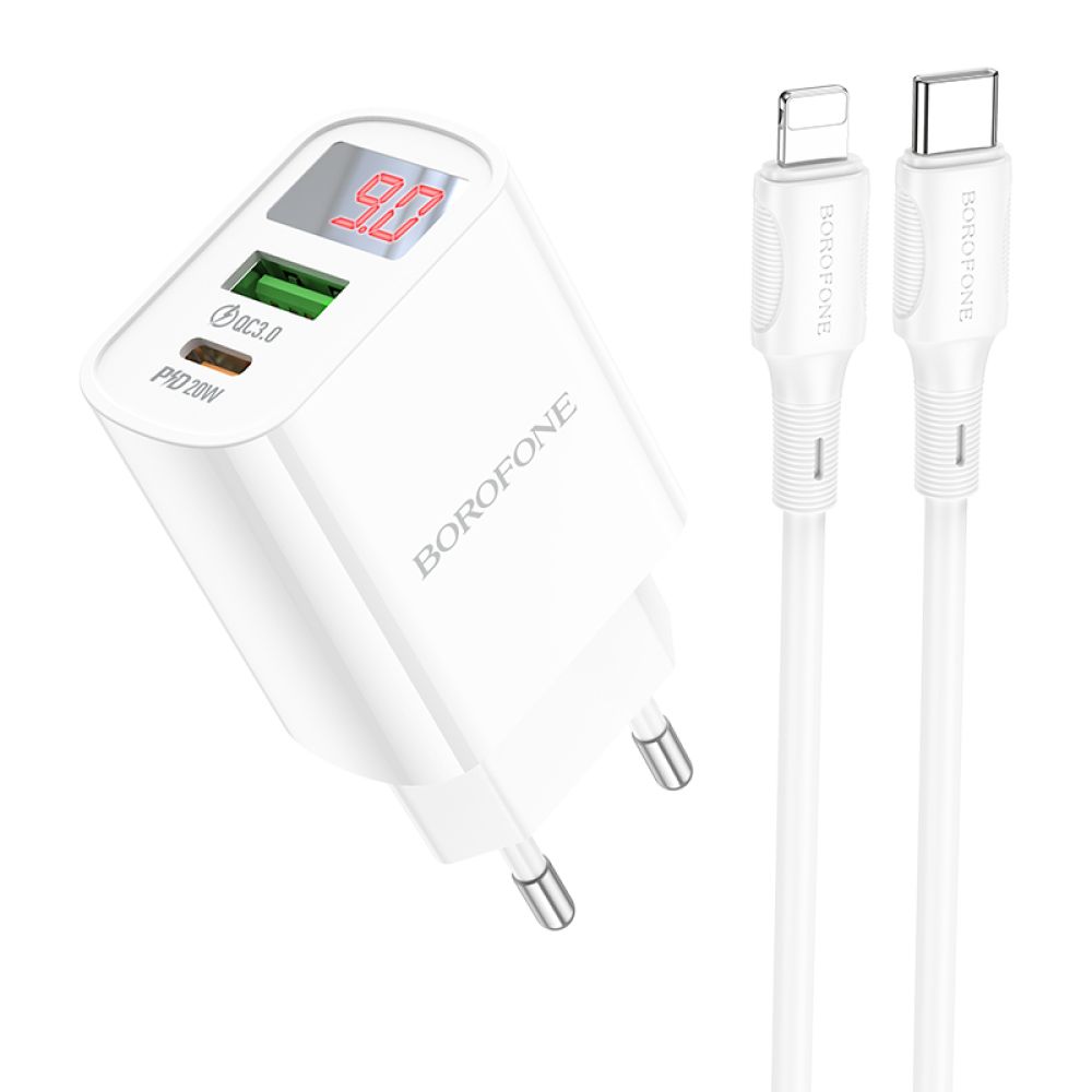 Купить СЕТЕВОЕ ЗАРЯДНОЕ УСТРОЙСТВО BOROFONE BA78A PD20W+QC3.0 DIGITAL DISPLAY TYPE-C TO LIGHTNING