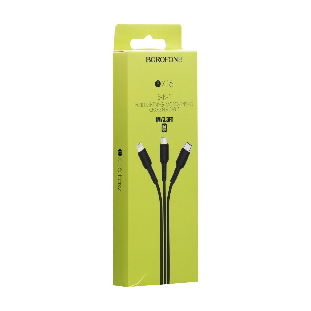 Купить USB BOROFONE BX16 3-IN-1 EASY IP+MICRO+TYPE-C МЯТАЯ УПАКОВКА_1
