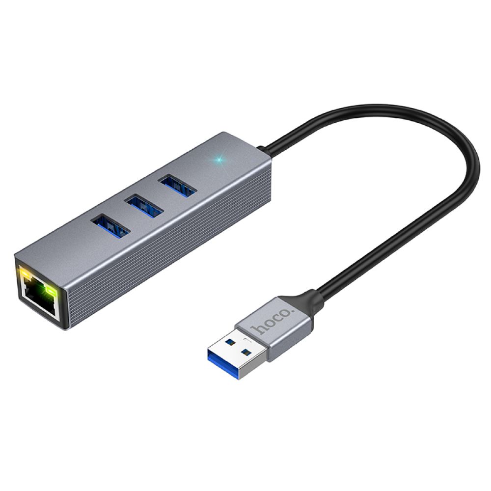 Купить USB HOCO HB34 EASY LINK GIGABIT ETHERNET ADAPTER(USB TO USB3.0*3+RJ45)_1