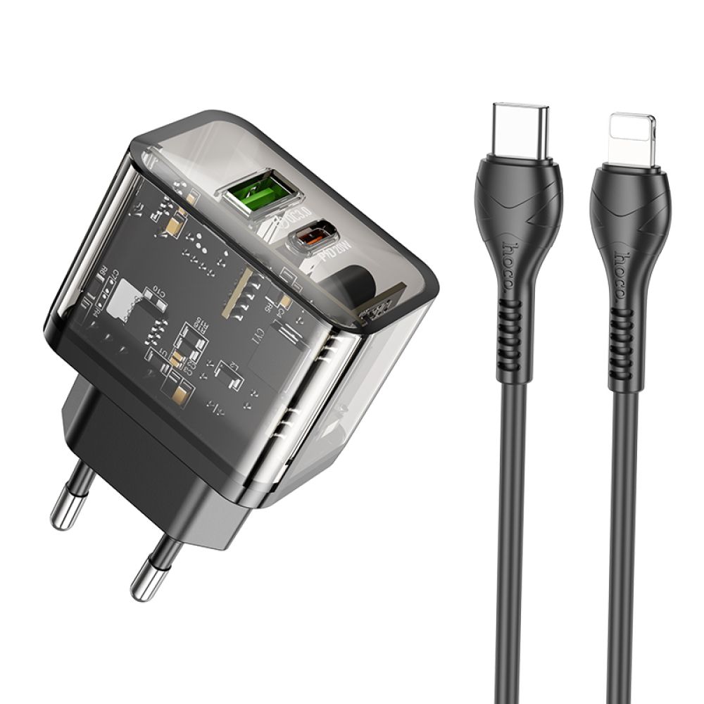 Купить СЕТЕВОЕ ЗАРЯДНОЕ УСТРОЙСТВО HOCO N34 DAZZLING PD20W+QC3.0 TYPE-C TO LIGHTNING