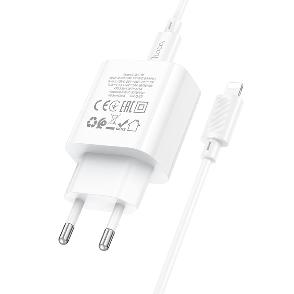 Купить СЕТЕВОЕ ЗАРЯДНОЕ УСТРОЙСТВО HOCO C76A PRO 1USB-C PD/QC 30W+TYPE-C TO LIGHTNING_6