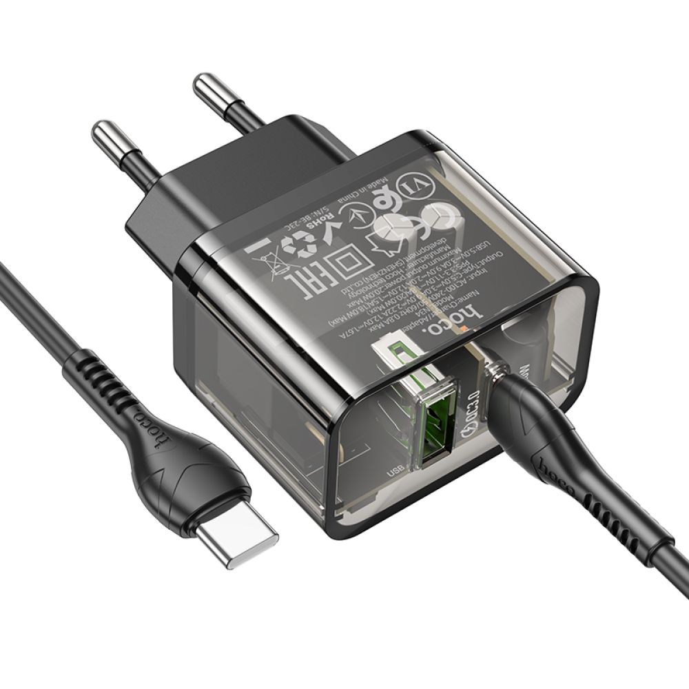 Купить СЕТЕВОЕ ЗАРЯДНОЕ УСТРОЙСТВО HOCO N34 DAZZLING PD20W+QC3.0 TYPE-C TO TYPE-C_2