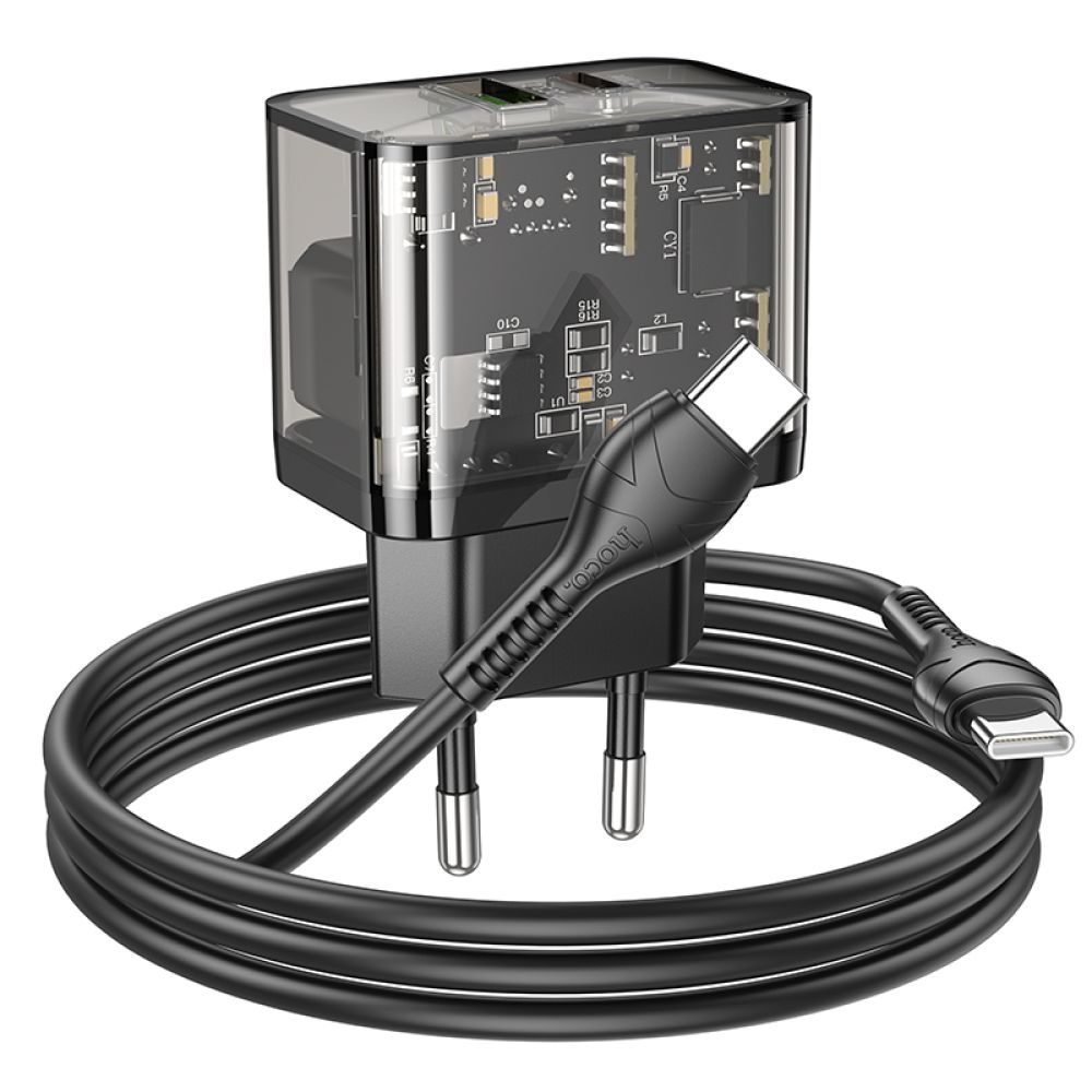 Купить СЕТЕВОЕ ЗАРЯДНОЕ УСТРОЙСТВО HOCO N34 DAZZLING PD20W+QC3.0 TYPE-C TO TYPE-C_6