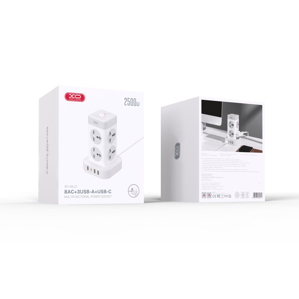 Купить СЕТЕВОЙ УДЛИНИТЕЛЬ XO WL21 TOWER SHAPED 8AC SOCKET+3USB-A+1USB-C 2M МЯТ.УПАК.