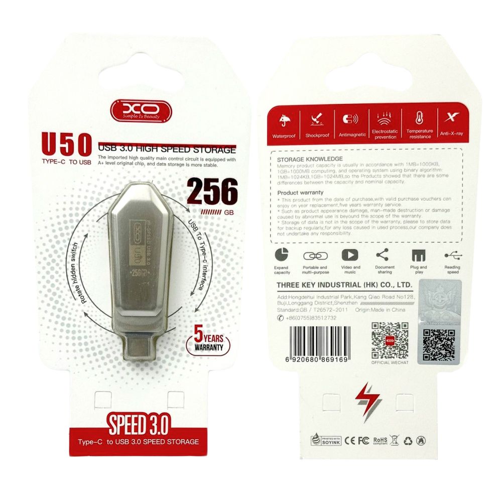 Купить USB FLASH DRIVE XO U50 USB3.0+TYPE C 256GB