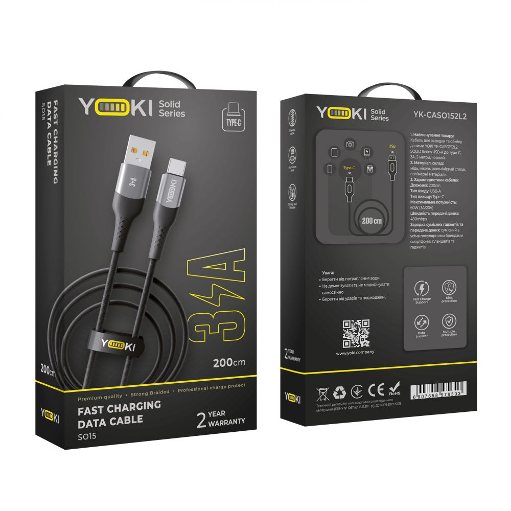 Купить USB YOKI SOLID YK-SO15 TYPE-C 3A 2M