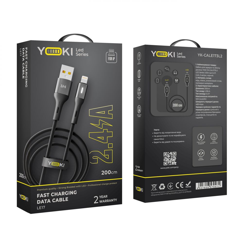Купить USB YOKI LED YK-LE17 LIGHTNING 2.4A 2M