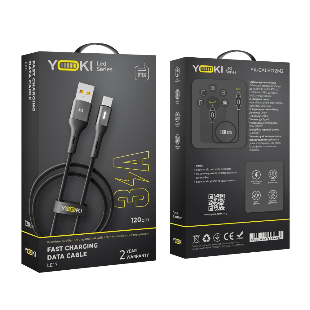 Купить USB YOKI LED YK-LE17 TYPE-C 3A 1.2M