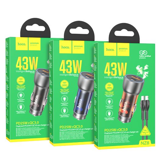 Купити АВТОМОБІЛЬНИЙ ЗАРЯДНИЙ ПРИСТРІЙ HOCO NZ8 SPRINTER 43W PD25W+QC3.0 TYPE-C TO LIGHTNING