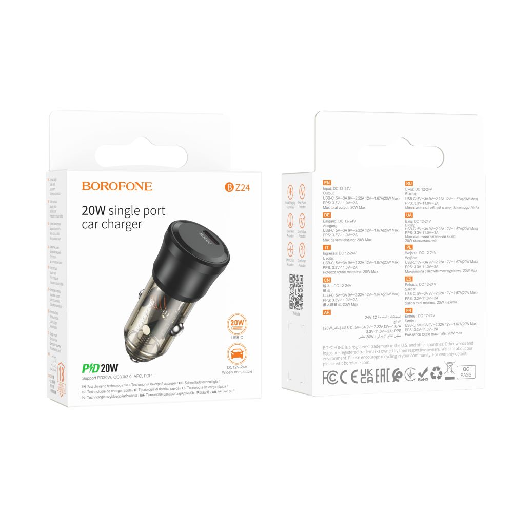 Купить АВТО ЗАРЯДНОЕ УСТРОЙСТВО BOROFONE BZ24 1USB-C QC/PD20W