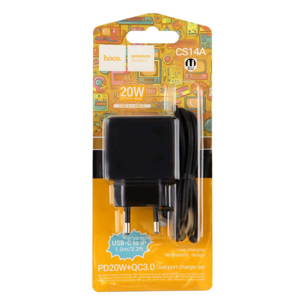 Купить СЕТЕВОЕ ЗАРЯДНОЕ УСТРОЙСТВО HOCO CS14A 1USB-C/1USB PD/QC 20W+TYPE-C TO LIGHTNING_3
