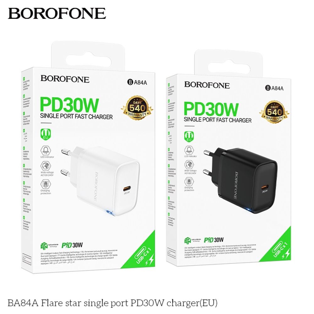 Купить СЕТЕВОЕ ЗАРЯДНОЕ УСТРОЙСТВО BOROFONE BA84A 1USB-C PD/QC 30W