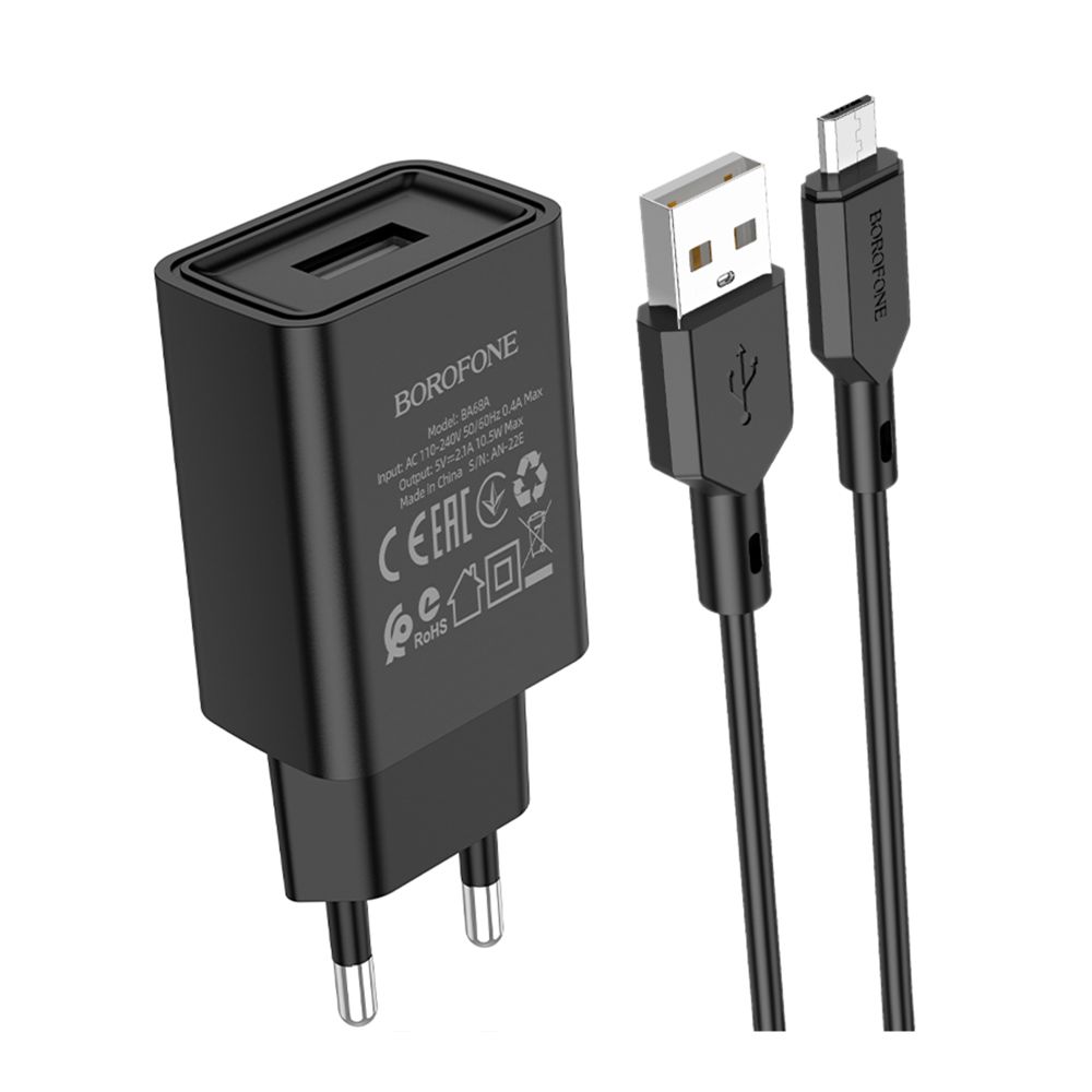 Купить СЕТЕВОЕ ЗАРЯДНОЕ УСТРОЙСТВО BOROFONE BA68A MICRO 1USB 2.1A_2