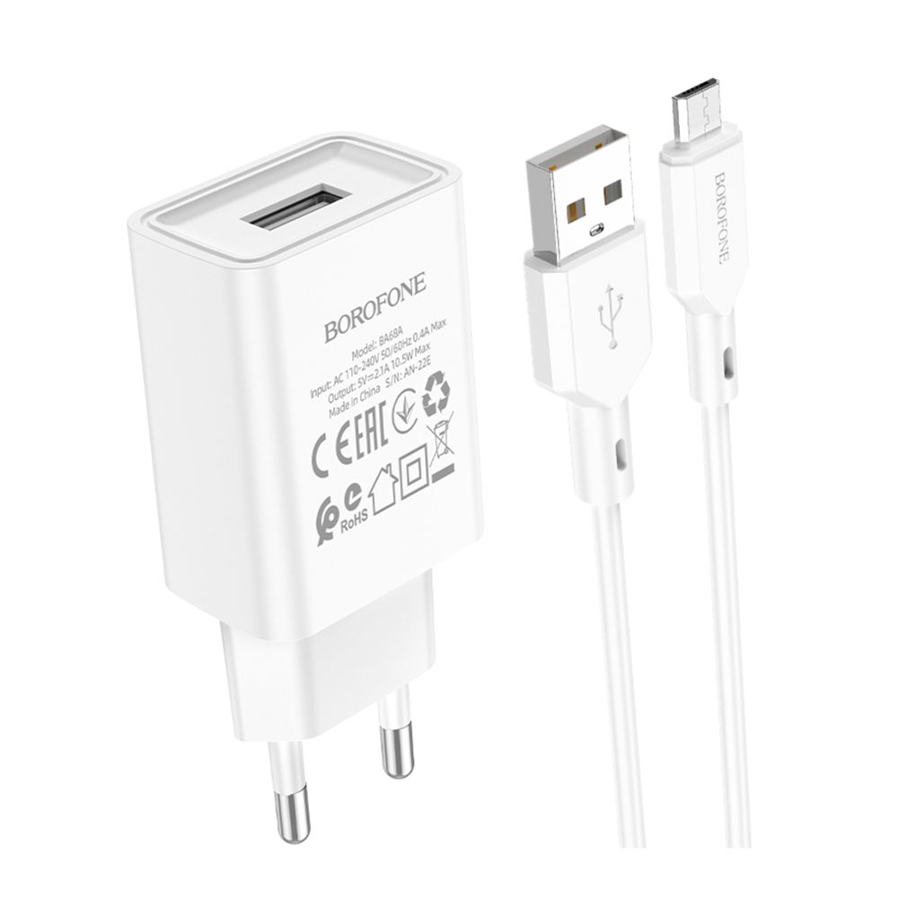 Купить СЕТЕВОЕ ЗАРЯДНОЕ УСТРОЙСТВО BOROFONE BA68A MICRO 1USB 2.1A_1