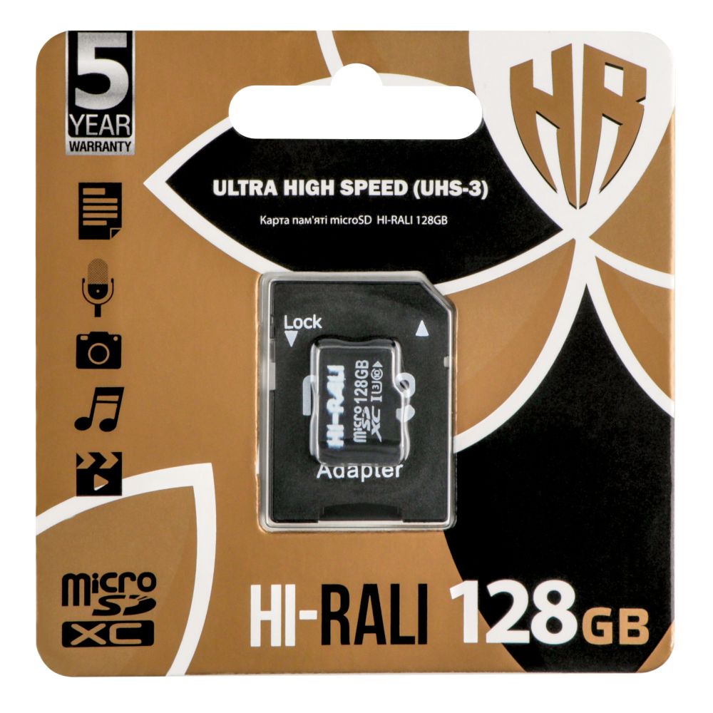 Купить КАРТА ПАМЯТИ HI-RALI MICROSDXC 128GB UHS-3 10 CLASS & ADAPTER