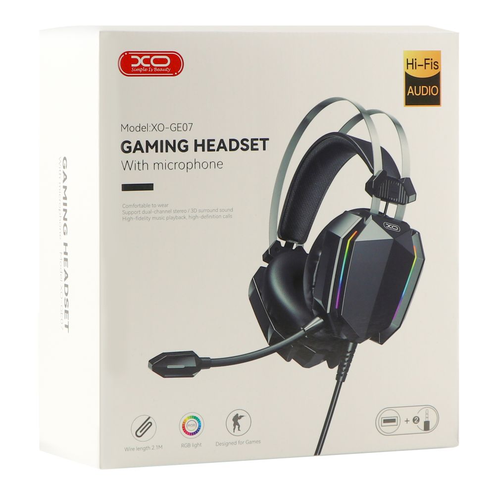 Купить ИГРОВЫЕ НАУШНИКИ XO-GE-07 STATIC RGB LONG MIC USB+DUAL 3.5MM_3