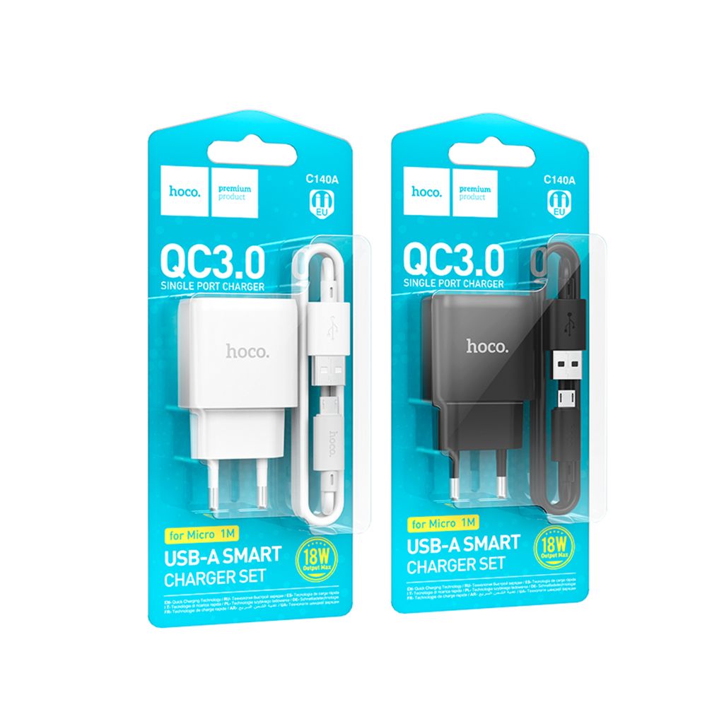 Купить СЕТЕВОЕ ЗАРЯДНОЕ УСТРОЙСТВО HOCO C140A 1USB QC 18W+USB TO MICRO_5