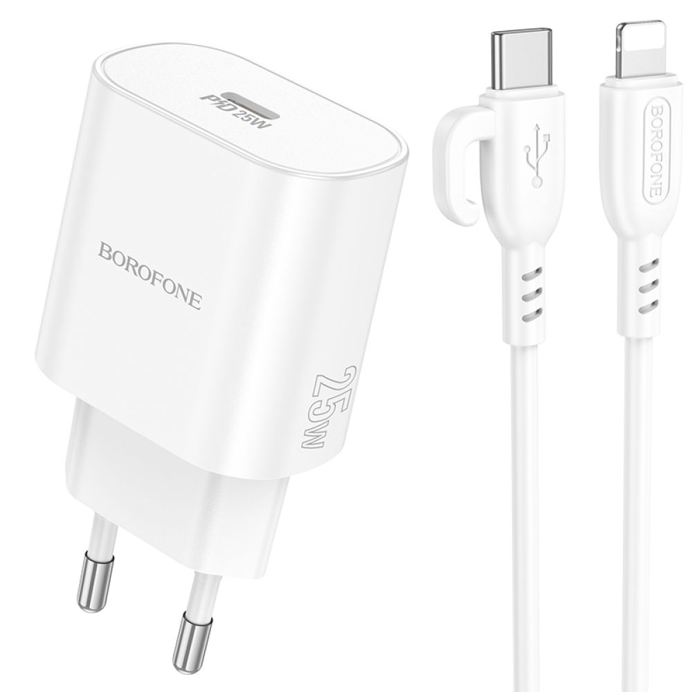 Купить СЕТЕВОЕ ЗАРЯДНОЕ УСТРОЙСТВО BOROFONE BA82A 1USB-C PD/QC 25W+TYPE-C TO LIGHTNING