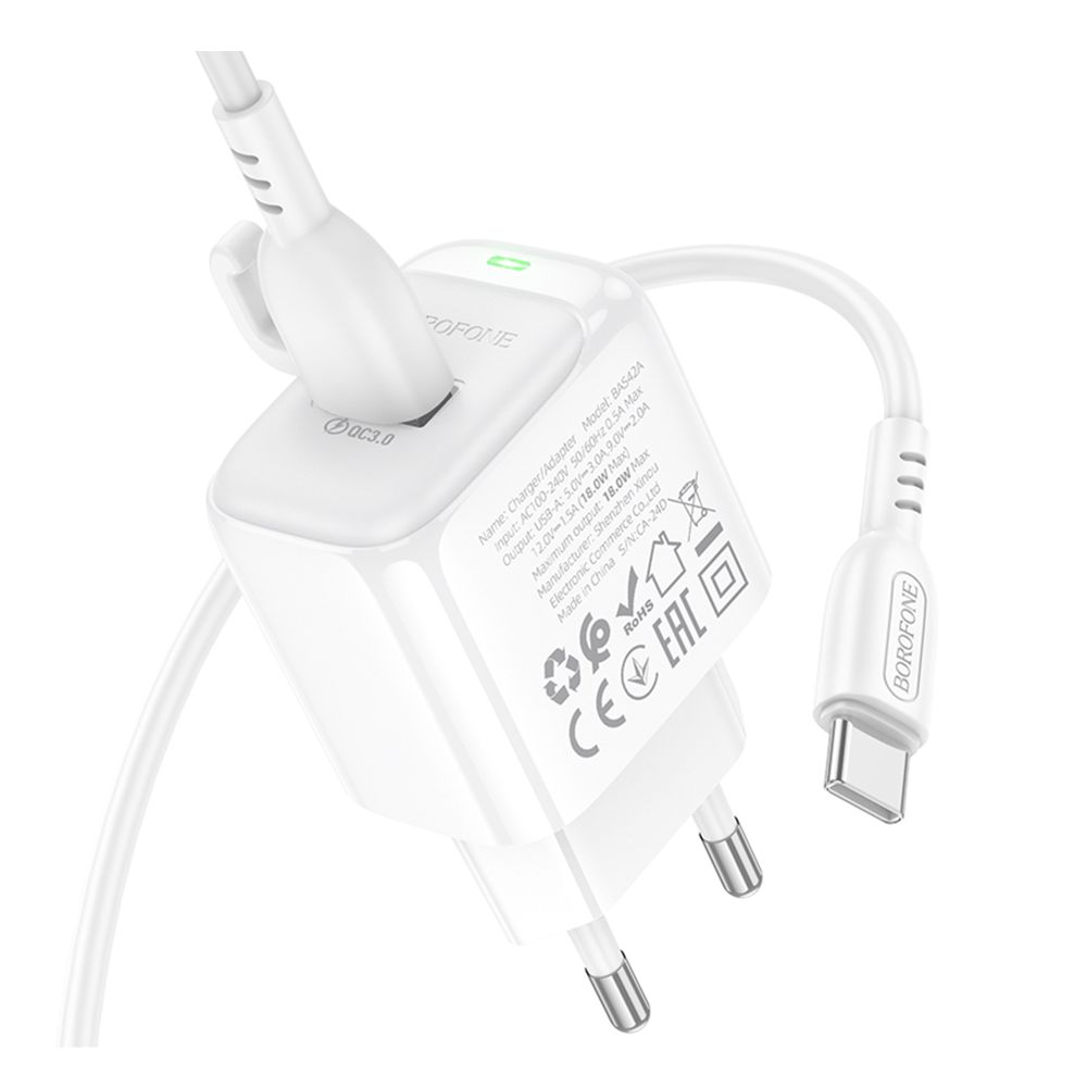 Купить СЕТЕВОЕ ЗАРЯДНОЕ УСТРОЙСТВО BOROFONE BAS42A 1USB QC3.0 18W+USB TO TYPE-C_5