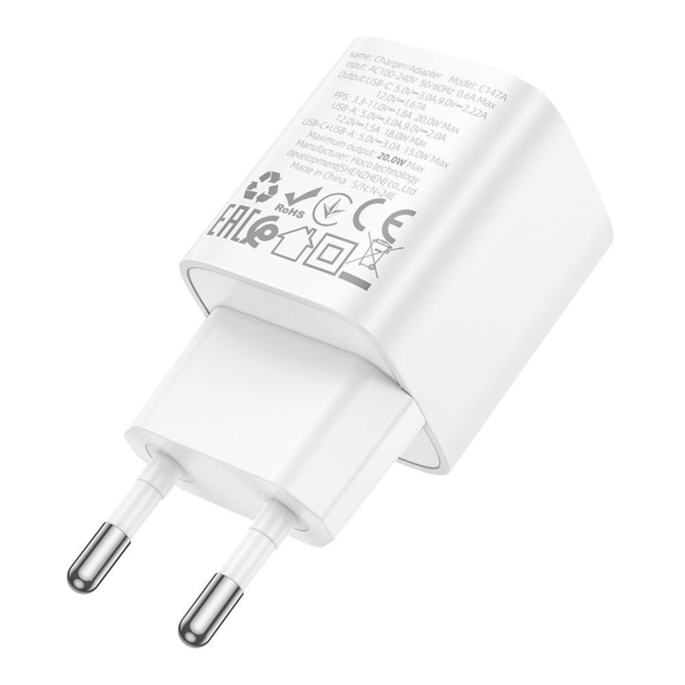 Мережевий Зарядний Пристрій Hoco C147A 1USB-C/1USB PD/QC 20W превью 6