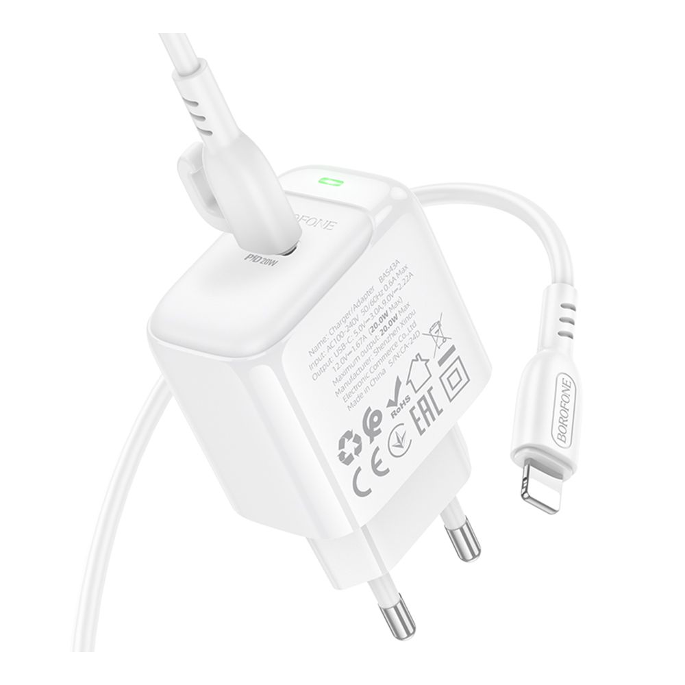 Купить СЕТЕВОЕ ЗАРЯДНОЕ УСТРОЙСТВО BOROFONE BAS43A 1USB-C PD/QC 20W+TYPE-C TO LIGHTNING_5