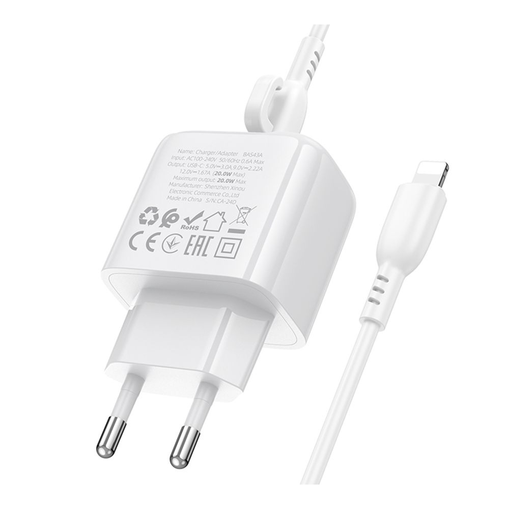 Купить СЕТЕВОЕ ЗАРЯДНОЕ УСТРОЙСТВО BOROFONE BAS43A 1USB-C PD/QC 20W+TYPE-C TO LIGHTNING_6