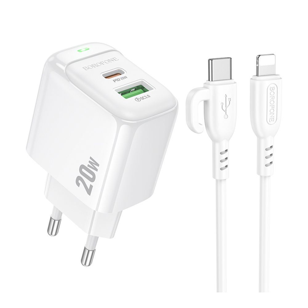 Купить СЕТЕВОЕ ЗАРЯДНОЕ УСТРОЙСТВО BOROFONE BAS44A 1USB-C/1USB PD/QC 20W+TYPE-C TO LIGHTNING