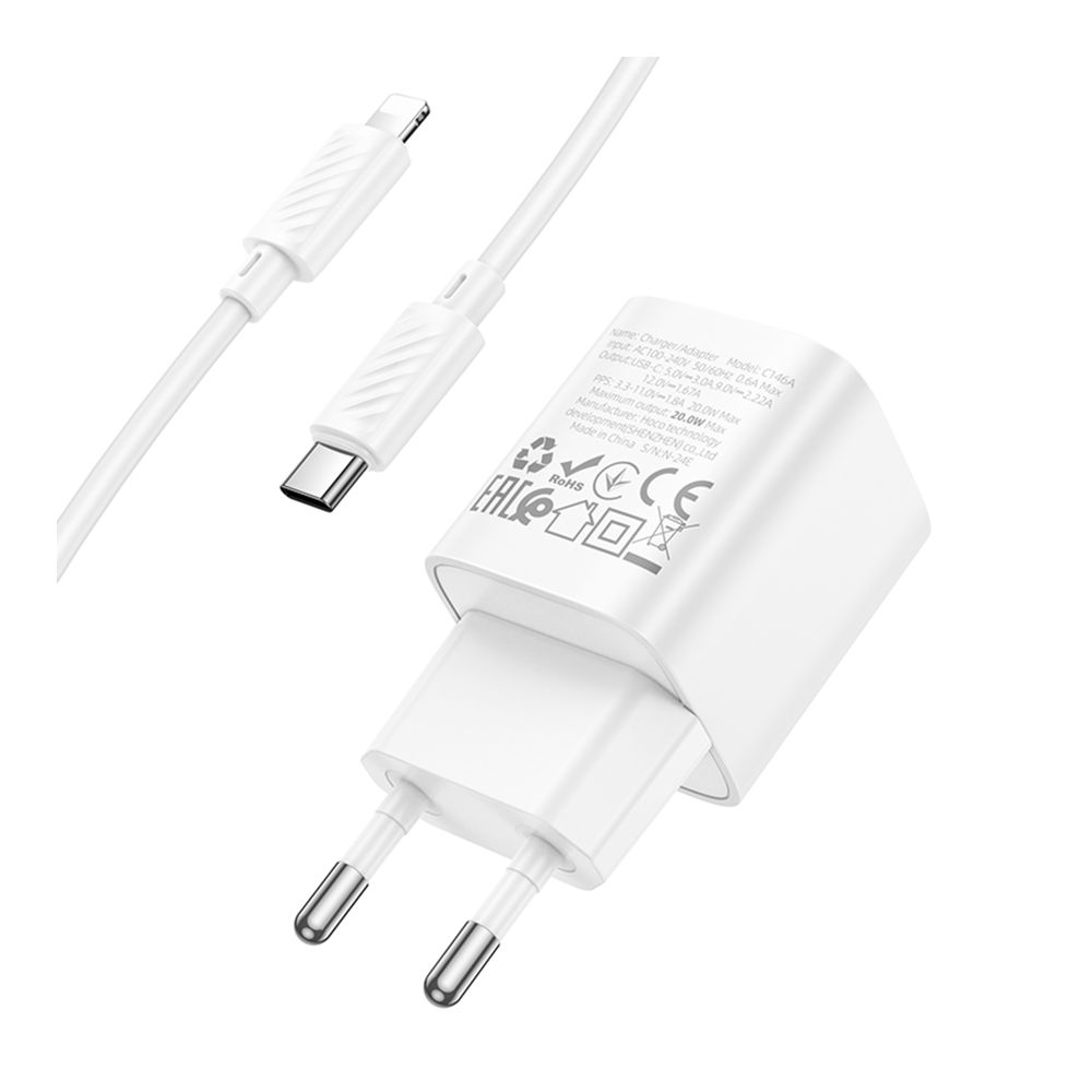 Купить СЕТЕВОЕ ЗАРЯДНОЕ УСТРОЙСТВО HOCO C146A 1USB-C PD/QC 20W+TYPE-C TO LIGHTNING_6