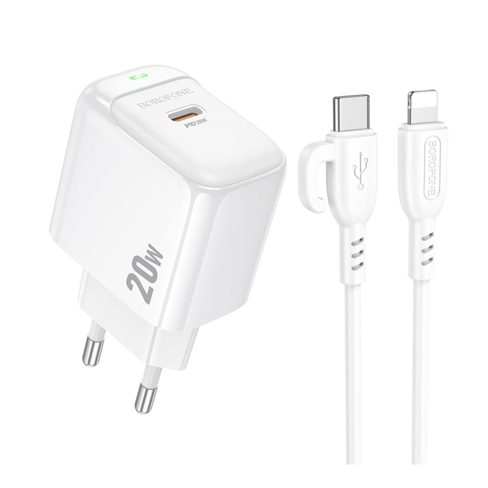 Купить СЕТЕВОЕ ЗАРЯДНОЕ УСТРОЙСТВО BOROFONE BAS43A 1USB-C PD/QC 20W+TYPE-C TO LIGHTNING