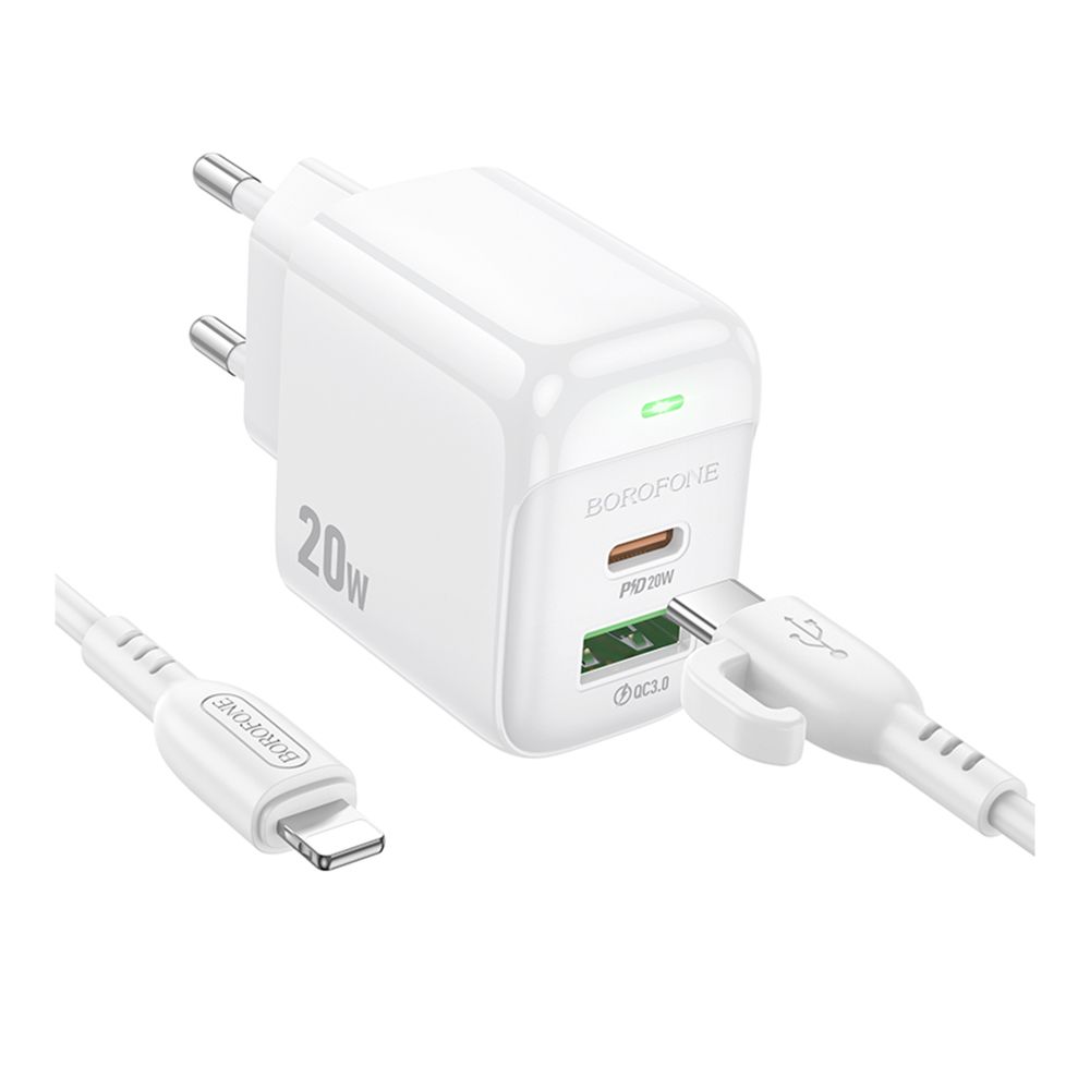 Купить СЕТЕВОЕ ЗАРЯДНОЕ УСТРОЙСТВО BOROFONE BAS44A 1USB-C/1USB PD/QC 20W+TYPE-C TO LIGHTNING_2