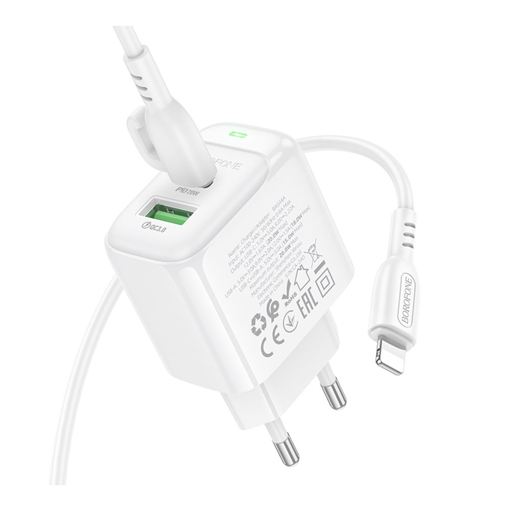 Купить СЕТЕВОЕ ЗАРЯДНОЕ УСТРОЙСТВО BOROFONE BAS44A 1USB-C/1USB PD/QC 20W+TYPE-C TO LIGHTNING_5