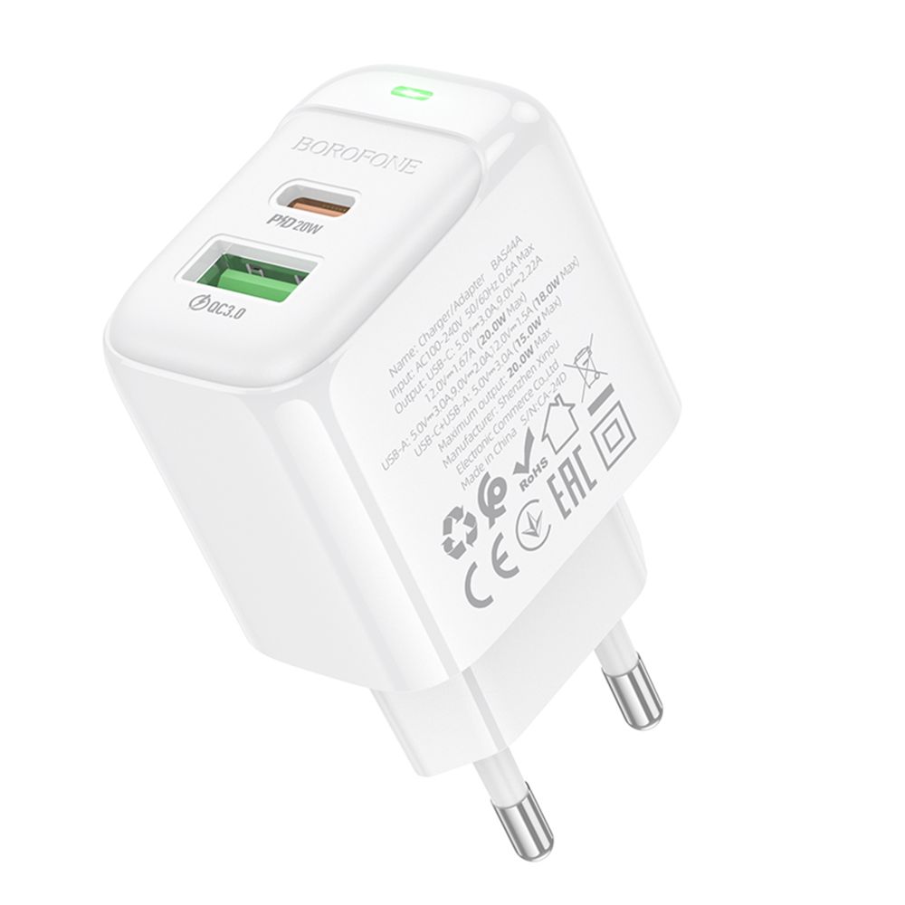 Мережевий Зарядний Пристрій Borofone BAS44A 1USB-C/1USB PD/QC 20W превью 4