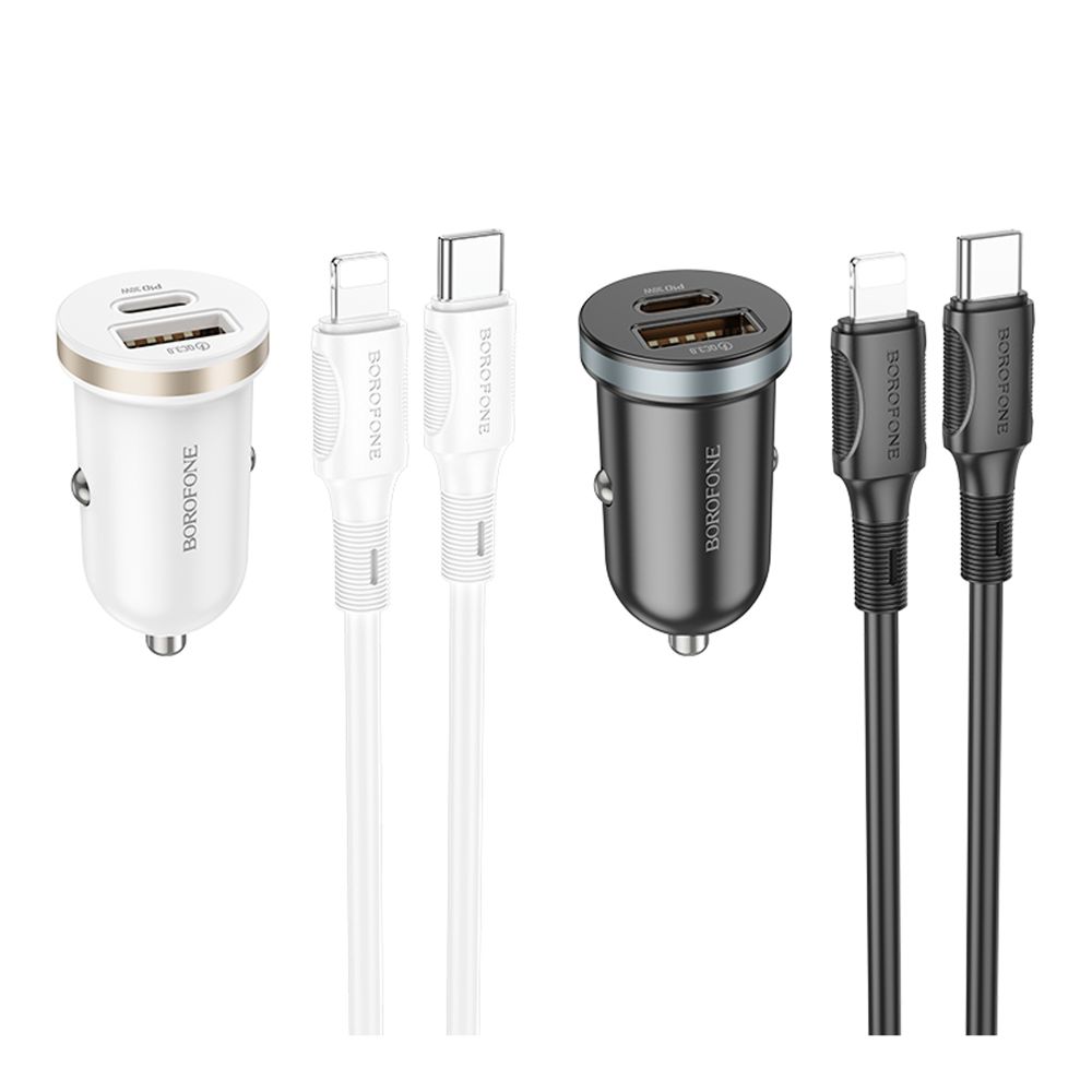 Купить АВТО ЗАРЯДНОЕ УСТРОЙСТВО BOROFONE BZ22 1USB/1USB-C QC/PD30W+TYPE-C TO LIGHTNING