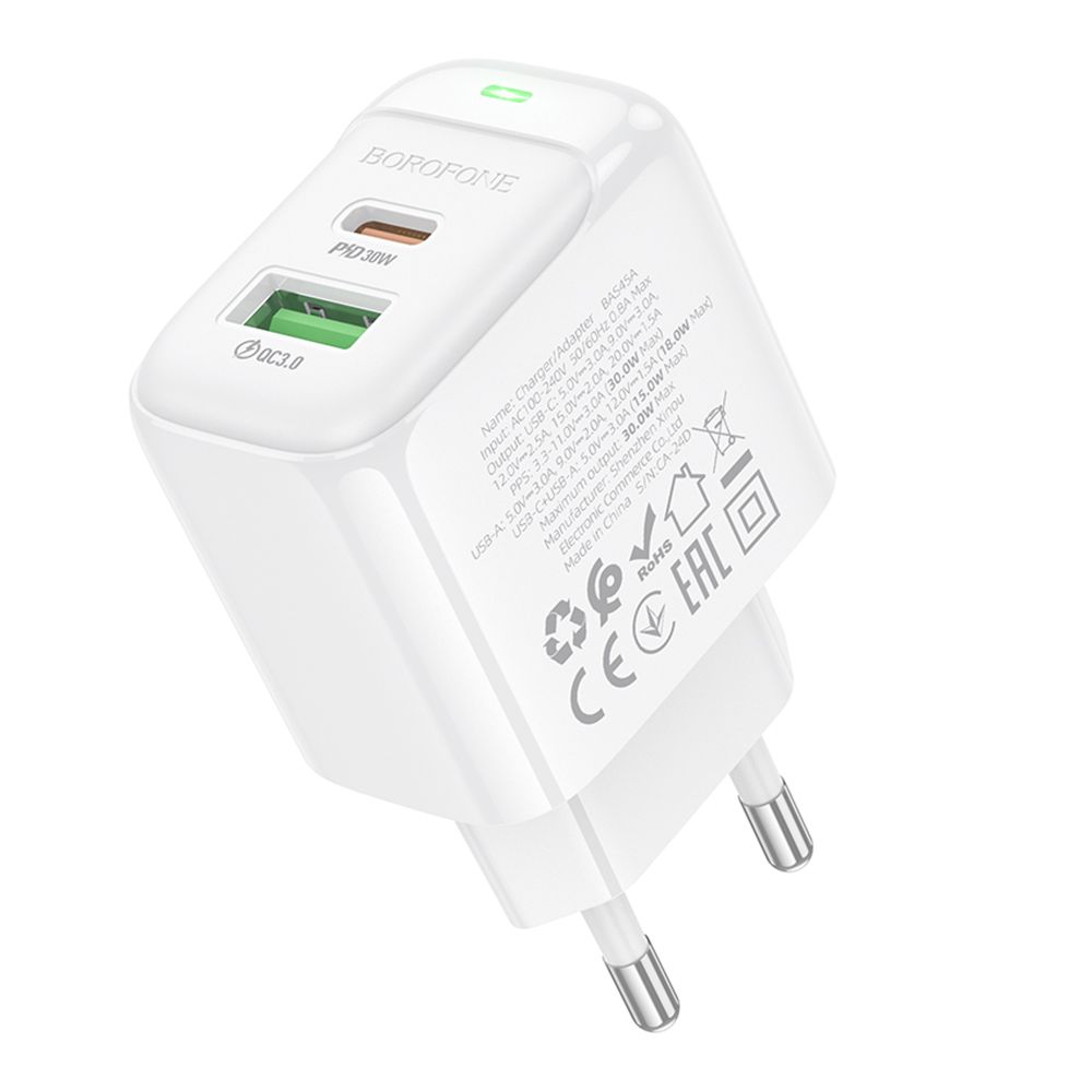 Мережевий Зарядний Пристрій Borofone BAS45A 1USB-C/1USB PD/QC 30W превью 5