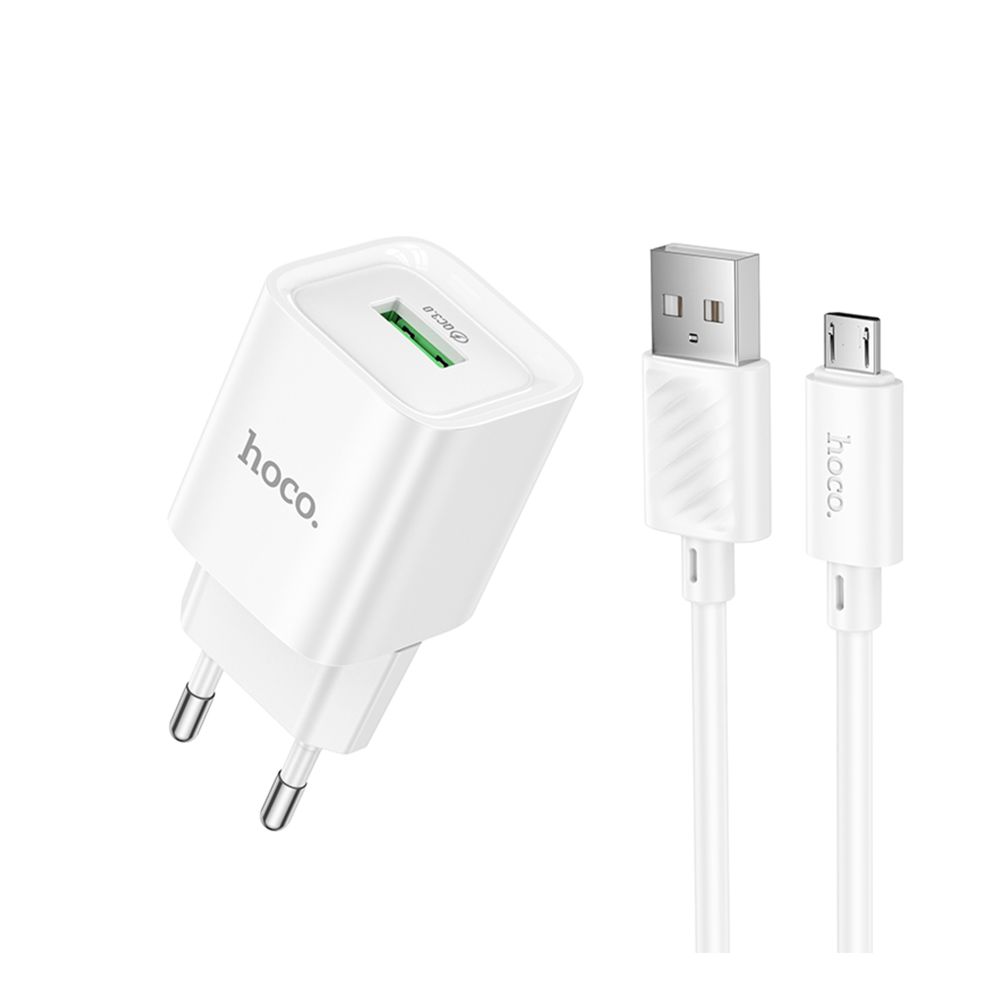 Купить СЕТЕВОЕ ЗАРЯДНОЕ УСТРОЙСТВО HOCO C145A 1USB QC 18W+USB TO MICRO