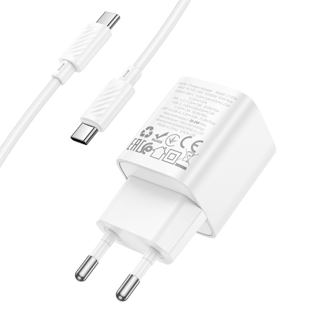 Купить СЕТЕВОЕ ЗАРЯДНОЕ УСТРОЙСТВО HOCO C147A 1USB-C/1USB PD/QC 20W+TYPE-C TO TYPE-C_6