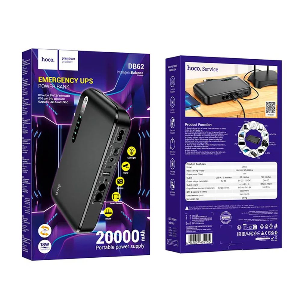 Купить ИСТОЧНИК БЕСПЕРЕБОЙНОГО ПИТАНИЯ HOCO DB62 UPS (20000MAH)_1