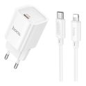Купить СЕТЕВОЕ ЗАРЯДНОЕ УСТРОЙСТВО HOCO C148A 1USB-C PD/QC 30W+TYPE-C TO LIGHTNING