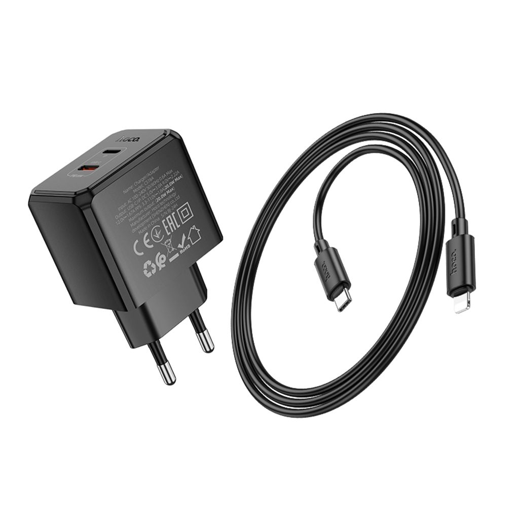 Купить СЕТЕВОЕ ЗАРЯДНОЕ УСТРОЙСТВО HOCO CS16A 1USB-C/1IP PD/QC 20W+TYPE-C TO LIGHTNING_6