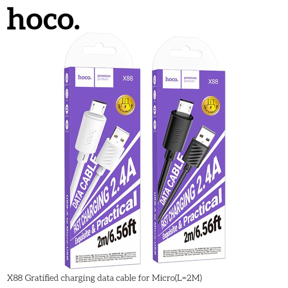 Купить USB HOCO X88 GRATIFIED MICRO 2.4A 2M