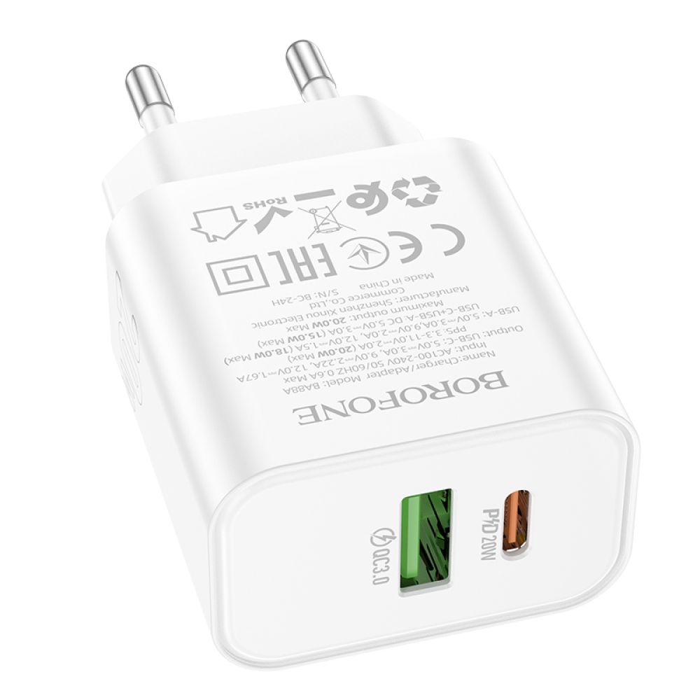 Мережевий Зарядний Пристрій Borofone BA88A 1USB-C/1USB PD/QC 20W превью 3