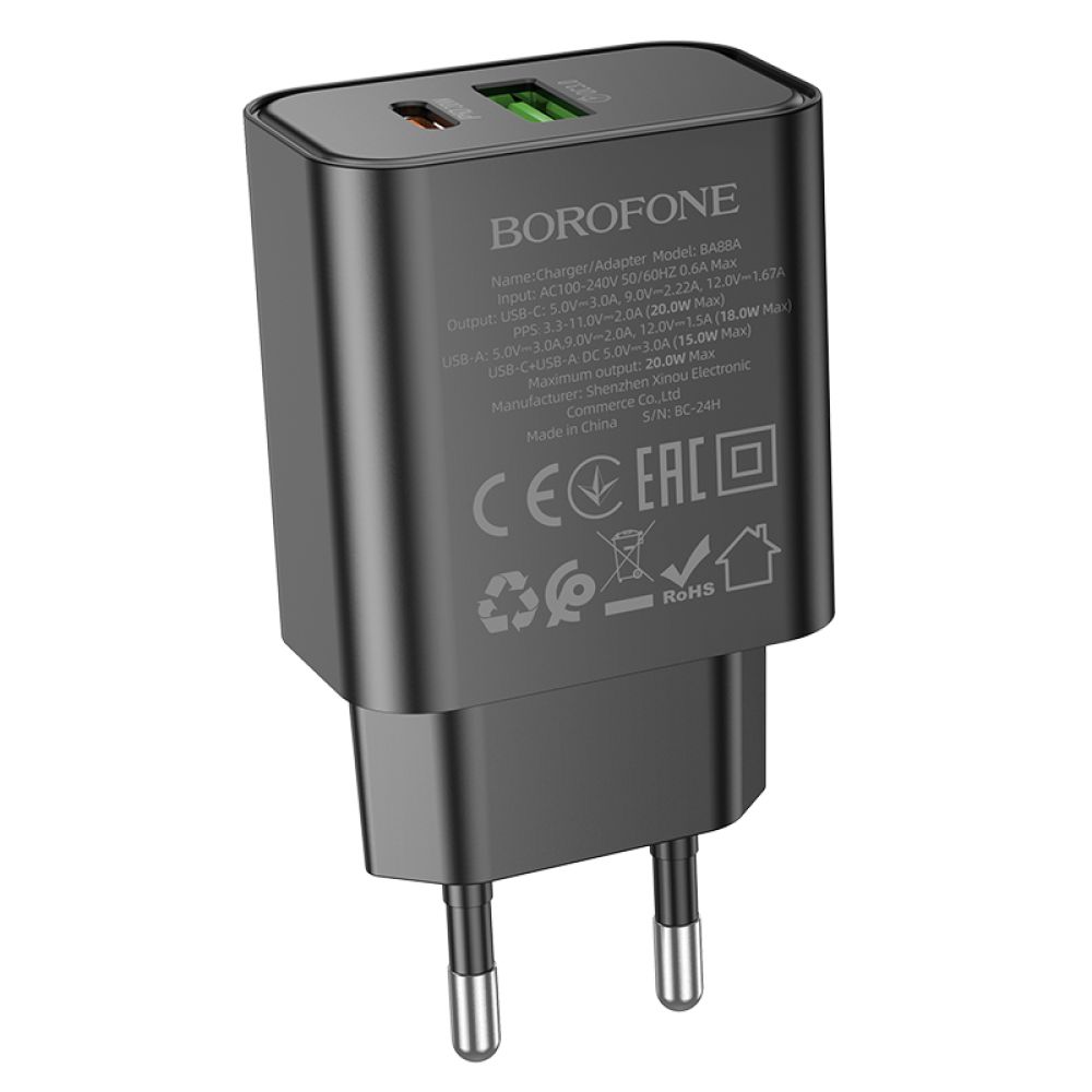 Купить СЕТЕВОЕ ЗАРЯДНОЕ УСТРОЙСТВО BOROFONE BA88A 1USB-C/1USB PD/QC 20W_7